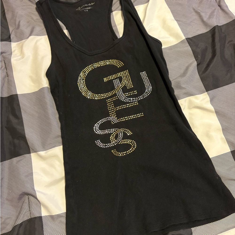 GUESS Black Tank Top with Gold Accents